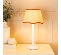 Valuelights Victoria White Wood Table Lamp With Linen Scallop Rust Trim Tapered Shade & Bulb