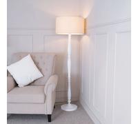 Victoria White Wood Traditional Floor Lamp with Fabric Drum Shade and LED Bulb ValueLights Natural One Size