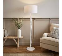 ValueLights | Traditional White Wood Candlestick Floor Lamp with White Fabric Drum Shade for Living Room | Floor Lamps, Home Décor & Improvement Essential | Included LED Bulb