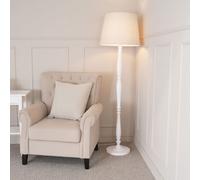 ValueLights | Traditional White Wood Candlestick Floor Lamp with Beige Tapered Shade for Living Room | Floor Lamps, Home Décor & Improvement Essential | Included LED Bulb