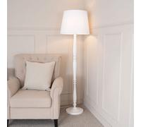 Victoria White Wood Traditional Floor Lamp with Fabric Tapered Shade and Bulb ValueLights White One Size