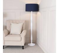 Victoria White Wood Traditional Stem Floor Lamp with Fabric Drum Shade ValueLights Navy One Size