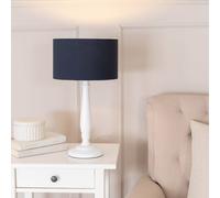 Victoria White Wood Traditional Stem Table Lamp with Fabric Drum Shade ValueLights Navy One Size