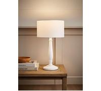 Victoria White Wood Traditional Stem Table Lamp with Fabric Drum Shade ValueLights White One Size
