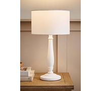 Victoria White Wood Traditional Stem Table Lamp with Fabric Drum Shade ValueLights White One Size