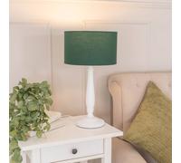 Victoria White Wood Traditional Table Lamp with Fabric Drum Shade and LED Bulb ValueLights Green One Size