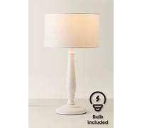 Valuelights Victoria White Wood Traditional Table Lamp With Fabric Drum Shade And Led Bulb White