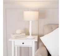 ValueLights Victoria White Wood Traditional Table Lamp with Fabric Drum Shade & LED Bulb in Natural ValueLights Natural