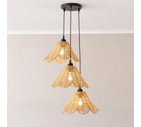 Vine Rattan Flower Shade 3 Drop Cluster Black Ceiling Pendant Light with Bulbs ValueLights Natural One Size