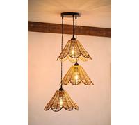 Vine Rattan Flower Shade 3 Drop Cluster Black Ceiling Pendant Light with Bulbs ValueLights Natural One Size