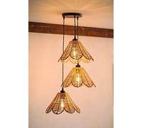 ValueLights Vine Rattan Flower Shade 3 Drop Cluster Black Ceiling Pendant Light with Bulbs in Natural ValueLights Natural