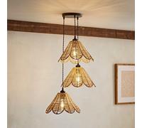 Vine Rattan Flower Shade 3 Drop Cluster Matte Black Ceiling Pendant Light ValueLights Natural One Size