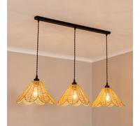 ValueLights | Vine Rattan Flower Shade 3 Drop Matte Black Diner Ceiling Pendant Light & Bulbs | Shades, Home Décor & Improvement Essential | Light Bulb Included | Includes Full Wired Fitting