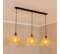 Vine Rattan Flower Shade 3 Drop Matte Black Diner Ceiling Pendant Light & Bulbs ValueLights Natural One Size