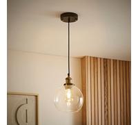 Valuelights Vintage Black And Gold Ceiling Pendant And Clear Glass Globe Arco Drop Down Light Shade