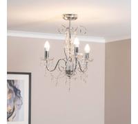 ValueLights | Silver Chrome 3 Way Ceiling Light Chandelier Fitting with Clear Acrylic Jewel Droplets | Chandeliers, Home Décor & Improvement Essential | Mains Wired