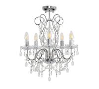 Modern 5 Way Silver Chrome Ceiling Light Chandelier Fitting with Clear K5 Genuine Lead Crystal Droplets