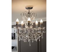 Modern 5 Way Silver Chrome Ceiling Light Chandelier Fitting with Clear K5 Genuine Lead Crystal Droplets