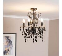 Valuelights Viscount Black 5 Way Ceiling Light Chandelier Fitting With Clear Acrylic Jewel Droplets - Led Bulbs Included
