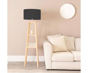 Valuelights Wakefield Quad Base Two Shelf Wooden Floor Lamp With Fabric Shade And Led Bulb In Black Black