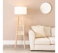 ValueLights | Natural Wood 2 Storage Shelf Floor Lamp with White Fabric Lampshade Living Room Light | Floor Lamps, Home Décor & Improvement Essential | Included LED Bulb