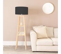 Wakefield Quad Base Two Shelf Wooden Floor Lamp with Fabric Shade ValueLights Black One Size