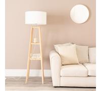 ValueLights | Natural Wood 2 Storage Shelf Floor Lamp with White Fabric Lampshade Living Room Light | Floor Lamps, Home Décor & Improvement Essential