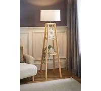 ValueLights | Natural Wood 2 Storage Shelf Floor Lamp with White Fabric Lampshade Living Room Light | Floor Lamps, Home Décor & Improvement Essential