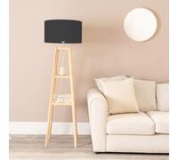 Valuelights Wakefield Quad Base Two Shelf Wooden Floor Lamp With Fabric Shade And Led Bulb In Black Black One Size