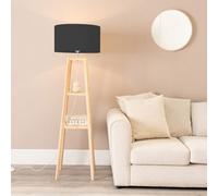 Wakefield Quad Base Two Shelf Wooden Floor Lamp with Fabric Shade ValueLights Black One Size