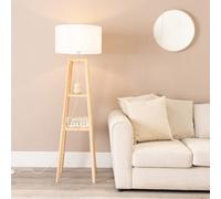 ValueLights | Natural Wood 2 Storage Shelf Floor Lamp with White Fabric Lampshade Living Room Light | Floor Lamps, Home Décor & Improvement Essential | Included LED Bulb