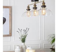 MiniSun | Retro 3 Way Black & Gold Steampunk Ceiling Light Fitting with Wide Clear Glass Light Shades | Ceiling Lighting, Home Décor Essential | Includes Bulb [2700K Warm White] | Mains Wired