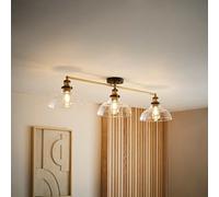Valuelights Wallace Industrial 3 Way Black And Gold Ceiling Light Fitting With Glass Light Shades