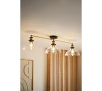MiniSun Retro 3 Way Black & Gold Steampunk Ceiling Light Fitting with Wide Clear Glass Light Shades