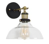 Valuelights Wallace Industrial Black And Gold Wall Light Fitting With Clear Glass Wide Light Shade