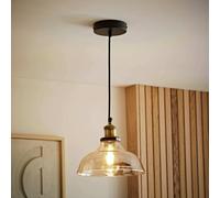 ValueLights Wallace Metal LED Amber Glass Pendant Ceiling Light - Black