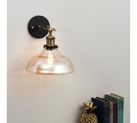 Wallace Pair of Industrial Shallow Glass Shade Antique Brass & Black Wall Light ValueLights Orange One Size