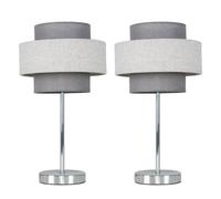 Valuelights Weaver Pair Of Touch Table Lamps With Herringbone Grey Shade And Bulbs