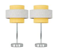 MiniSun | Modern Polished Chrome Touch Table Lamps with Mustard and Grey Herringbone Shades | Table Lamps, Home Décor & Improvement Essential | Set of 2