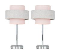 Valuelights Weaver Pair Of Touch Table Lamps With Herringbone/pink Shade And Bulbs