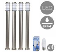 Valuelights Wharf 4 X Outdoor Stainless Steel Bollard Lantern Light Posts - 1 Metre - Complete With 4W Led Candle Bulbs 3000K