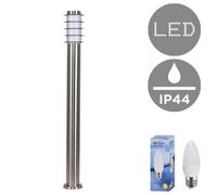 Valuelights Wharf Modern Outdoor Stainless Steel 1 Metre Tall Bollard Lantern Light Post - Includes 4W Led Candle Bulb 3000K