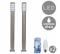 Valuelights Wharf Pair Of - Modern Outdoor Stainless Steel Bollard Lantern Light Posts - 1 Metre - Led Candle Bulbs 3000K