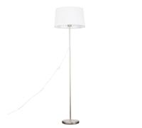 MiniSun Modern Standard Floor Lamp in a Brushed Chrome Metal Finish with a White Faux Linen Tapered Shade