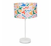 ValueLights | White Metal Single Stem Table Lamp with Kids Abstract Drum Lampshade for Bedroom | Table Lamps, Home Décor & Improvement Essential | Included LED Bulb