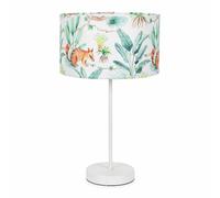 ValueLights | White Metal Single Stem Table Lamp with Kids Jungle Drum Lampshade for Bedroom | Table Lamps, Home Décor & Improvement Essential | Included LED Bulb
