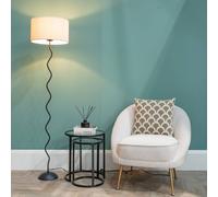 ValueLights | Black Metal Wavy Single Stem Floor Lamp Waved Base with Cream Boucle Shade | Home Décor, Bedside & Desk Lamp