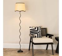 ValueLights Wiggle Black Metal Floor Lamp with Linen Scallop Trim Tapered Lamp Shade & Bulb ValueLights Black