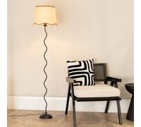 Valuelights Wiggle Black Metal Single Stem Floor Lamp With Linen Scallop Rust Trim Tapered Shade And Led Bulb