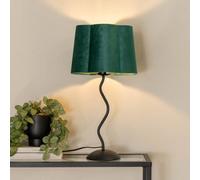 Valuelights Wiggle Black Metal Single Stem Table Lamp With Forest Green Velvet Scallop Lamp Shade And Led Bulb